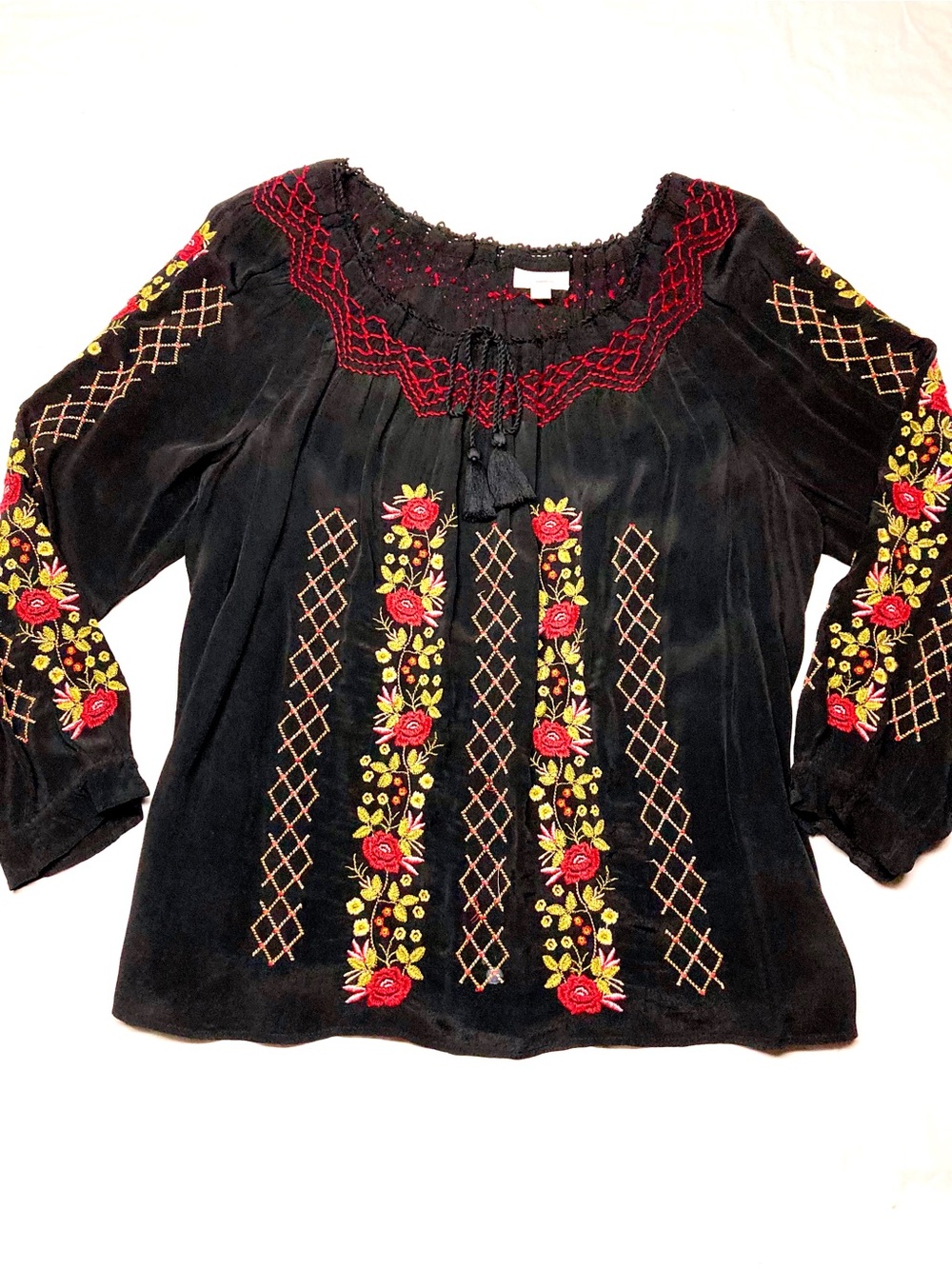 EUC J. Jill Bohemian Tasseled Floral Tunic - Picture 2 of 10